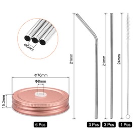 uxcell 13pcs Stainless Steel Mason Jar Lids with Straw Hole, 70mm Metal Canning Lid Mason Storage Covers Caps with Silicone Ring/Straws/Cleaning Brush Rose Gold