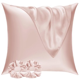 Vielit Satin Pillowcase for Hair and Skin 60x60 2 Pack & 2 Scrunchies, Soft as Silk Pillowcase for Hair and Skin,Easier Care than Silk Pillow Case, Rose Pillowcases Envelope Gift for Women