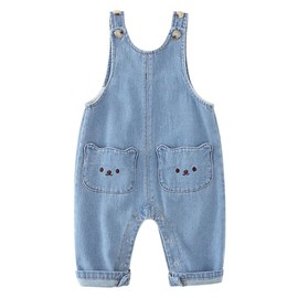 LAEMILIA Baby Girls Boys Dungarees Toddler Denim Overalls Cotton Sleeveless Jumpsuit with Pockets Cute Bear Summer Playsuit for Unisex Babies Kids Age 3 Months - 6 Years