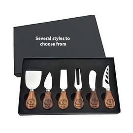 Cheese Knives Set of 6, Stainless Steel Cheese Slicer set with acacia Wooden Handle for Gouda, Feta, Cheddar, Parmesan, Mozzarella