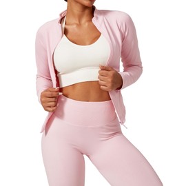 Women's 2pcs Workout Sets Yoga Outfit Long Sleeve Activewear Zip Up Top Workout Leggings Fitness Sportswear