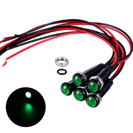 DMWD 5pcs 6mm LED Indicator Light Plastic Black Signal Dot Lamp 12V-24V 1/4" Mounting Hole Size with 15cm/5.9in. Wire (Green LED)
