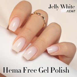 Double Rhythm 0.50 OZ Gel Polish Hema Free Same Color Same Bottle Golden Round Translucent Neutral Natural Milky 15 ML Jelly UV Polish Art DIY at Home (Milky White-C1367)