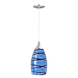 COOSA 1-Light Pendant Light,Handcrafted Art Glass Hanging Light for Kitchen Island,Brushed Nickel Finish with Adjustable Cord Mounted Fixture (Blue Vine)