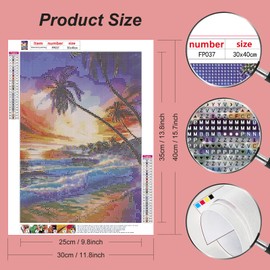 PFFNGPEN Diamond Art Painting Beach Scenery Kits for Adults, 5D Coconut Tree Diamond Art Kits for Beginners, DIY Full Drill Gem Art for Home Wall Decor Craft Gifts 11.8x15.7 inch