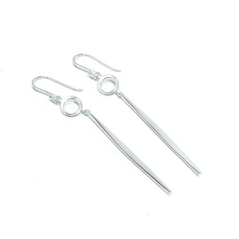 Ladies Silver Circle and Long Bar Hook-in Drop Dangle Earrings Elegant Minimalist Design 925 Sterling for Women with Gift Box