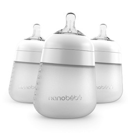 Nanobebé, Biberón de Silicón, 270 ml./ 9Oz., 3 Pack, Color Blanco