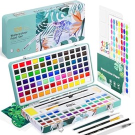Set de Acuarelas 128 Colores con Caja Metálica y Accesorios