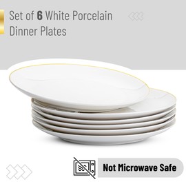 BTaT- White Porcelain Dinner Plates with Gold Rim, Set of 6, 10.5", Porcelain Dinner Plates, Plate Set for 6, Porcelain Plates Sets for 6, White Plates Set, White Plates Ceramic, Dinnerware Plates