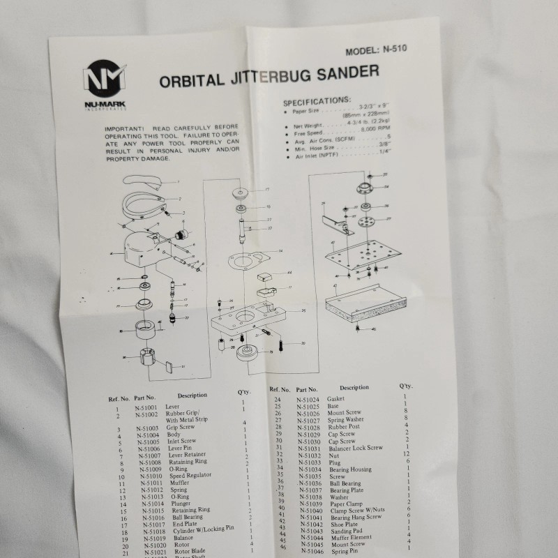 Nu-Mark Nu Mark Orbital Jitterbug Sander Pneumatic Power Tool