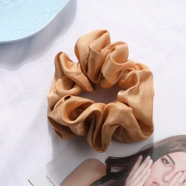Pack of 3 Women's Satin Hair Bands Hair Rings Elastic Hair Rope Hair Accessories Ponytail Holder Scrunchies Headwear for Girls Women Daily Wear, Champagne