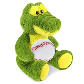 DolliBu Sitting Green Alligator Stuffed Animal with Baseball Plush - Soft Huggable Alligator, Playtime Plush Toy, Cute Wildlife Gift for Kids and Adults - 12 Inches