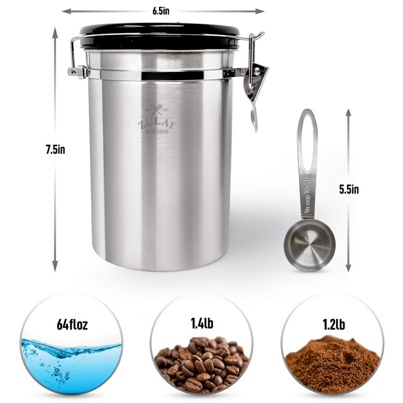 Zulay (Large) Airtight Coffee Canister - Stainless Steel Coffee Storage