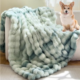 H&D Faux Fur Throw Blanket for Couch,Fluffy Cozy Soft Plush Luxury Thick Fuzzy Fleece Blanket for Couch Bed Sofa Bedroom Living Room,Comfy Bubble Blanket(Sage Green, Queen (80"x90"))