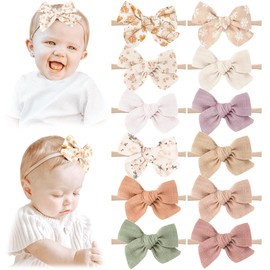 Niceye Baby Headbands and Hairbands Set - 12 Packs of Stretchy Nylon Handmade Hair Accessories for Newborns, Infants, and Toddler Girls