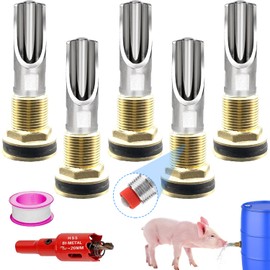 5 Pcs Pig Nipple Drinkers Kit Auto Pig Watering System Stainless Steel with 5 Pcs Brass Water Tank Connector 1Pcs Hole Opener for Pig Goats Swine Piglets Drinking (5pcs, Stainless Steel&Brass)