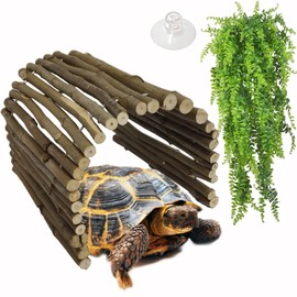 Hamiledyi Reptile Hiding Hut Gecko Hideaway Tunnel Toy Lizards Bendable Wooden Bridge Small Animals Hide Cave for Tortoise Bearded Dragon Spiders Snakes Chameleon Gecko (2Pcs)