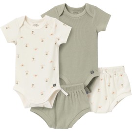 Modern Moments by Gerber Baby Neutral Short Sleeve Bodysuit and Shorts Set, Ivory Mini Island/Medium Green, 12 Months