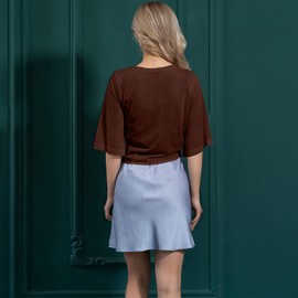 Shiyifa Women's Shrugs 3/4 Sleeve Open Front Cardigan Lightweight Tie Front Bolero Shrug(Brown,M)