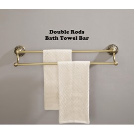 Lucyound Antique Brass Double Towel Bar, 24 inch Bath Towel Holder Wall Mount, Vintage Gold Decorative Bathroom Accessories, Petal-Relief Series