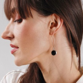 Silver and Black Earrings for Women Dangle - Black and Silver Earrings for Women, Black Crystal Earrings, Silver Tone Black Drop Earrings, Long Silver Earrings Dangle, Simulated Black Druzy Earrings