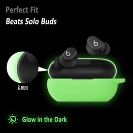 Geiomoo Silicone Case for Beats Solo Buds, Protective Cover with Carabiner (Luminous Green)