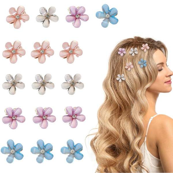 16 PCS Small Hair Clips, Mini Flower Crystal Claw Clip, Cute Small Hair Clip, Non-Slip Flower Girl Hair Accessories for Women Girls Hair Decoration