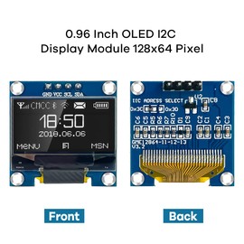 Hosyond - Módulo de visualización OLED I2C IIC de 0.96 pulgadas 12864 128 x 64 píxeles SSD1306 mini placa de visualización OLED autoluminosa compatible con Arduino Raspberry Pi (blanco)