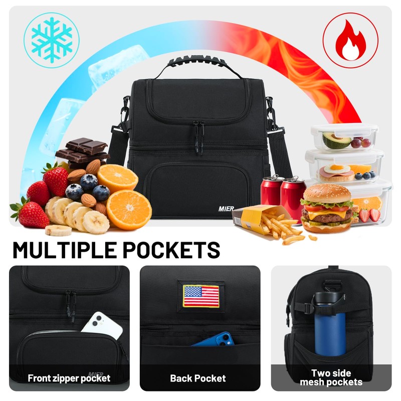 MIER Dual Compartment Lunch Bag Tote with Shoulder Strap for
