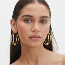 MOYUXI Large Double Hoop Earrings for Women Lightweight Big Gold Hoops Hypoallergenic Large Hoop Earring for women Non Tarnish 2mm Thin Gold Hoop Earrings