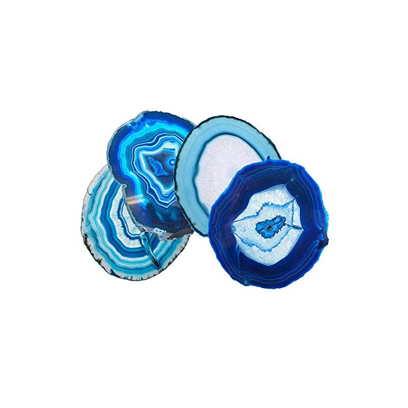 Genuine Blue Agate Coasters - Set of 4 Gift Boxed