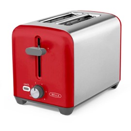 BELLA 2 Slice Toaster, Quick & Even Results Every Time, Wide Slots Fit Any Size Bread Like Bagels or Texas Toast, 750 watts, Drop-Down Crumb Tray for Easy Clean Up, Stainless Steel and Red