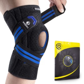 CAMBIVO Knee Brace with Side Stabilizers & Patella Gel Pads, Knee Compression Sleeve for Meniscus Tear, ACL, MCL, Arthritis, Injury Recovery, Adjustable Compression Knee Support for Women and Men(Upgrade Blue, Medium)