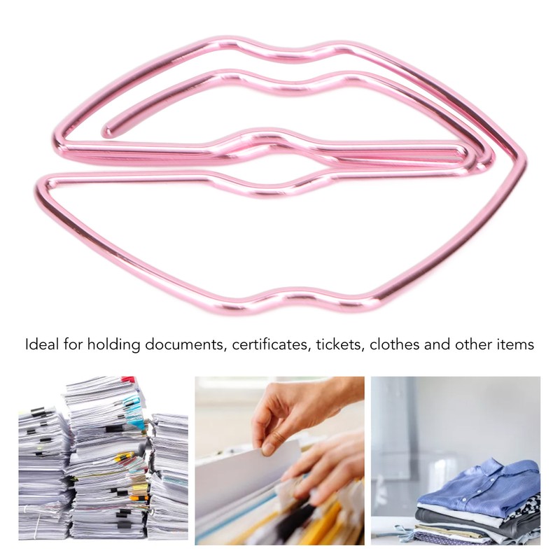 100pcs Paper Clips Portable Purple Lip Shape Rustproof Electroplated Metal