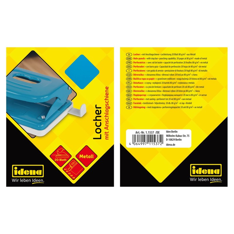 Idena 11537 Metal Hole Punch, Stop Rail with Format Display,