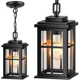 OPAXIS Black Outdoor Pendant Lights for Porch, Modern Hanging Porch Light, Waterproof Outdoor Pendant Lights with Tempered Glass, Aluminum Hanging Exterior Light for Patio, House, Adjustable Chain