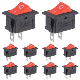 VEXUNGA Rocker Switch 2-Pin Boat Red Rocker Switch 6A 250V AC 10A 125V On/Off Rocker Built-in Switch 2 Position for Car Household Appliances Pack of 10