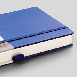 EMSHOI A5 Notebook Dotted Journal - 21.4 x 14.5 cm, 256 Pages, 120gsm Thick Paper, Pen Holder, Back Pocket, Hardback Faux Leather Notepad for Women Men Bullet Journaling - Blue