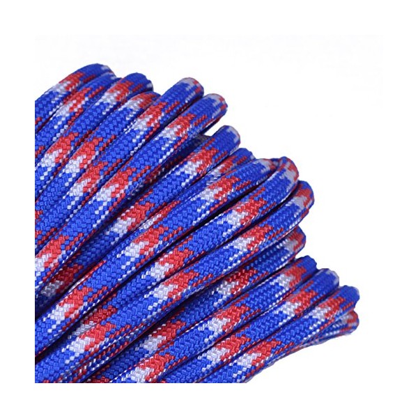 Bored Paracord - 1', 10', 25', 50', 100' Hanks & 250', 1000' Spools of Parachute 550 Cord Type III 7 Strand Paracord Well Over 300 Colors - Red White Blue 6869 - 50 Feet