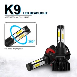 SHENKENUO H13 9008 4-Sides LED Headlight Bulbs High Low Beam 6000K White Super Bright