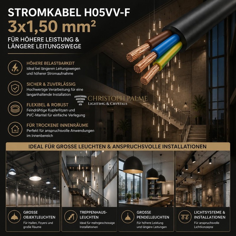 10 m cable, black, 3 x 1.5 mm², flexible, H05VV-F