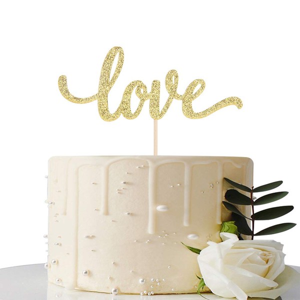 Gold Glitter Love Cake Topper - for Wedding/Engagement/Bridal Shower/Anniversary/Birthday/Bachelorette/Confession Party Decorations Supplies