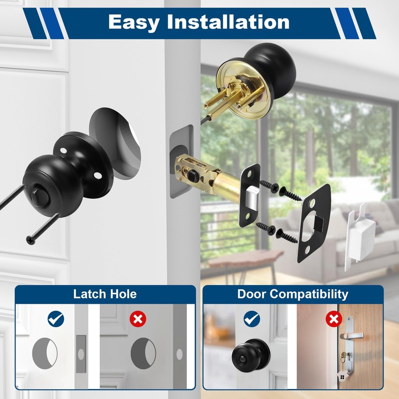 Estmoon 6 Pack Door Knobs, Matte Black Privacy Door Knob