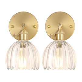 Shenmoyl Vintage Wall Sconces Set of 2 with Transparent Tulip Glass Lampshade 180 Degree Adjustable Brass Sconces Hradwired Modern Wall Lighting Fixture with Switch for Bedside Bedroom Doorway