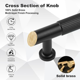 SALISENG -5 Inch Matt Black Kitchen Cabinet Handles, 5 Pack Solid Brass Drawer Dresser Pulls, Modern Cabinet Hardwares for Bathroom Bedroom Cupboard Wardrobe Closet