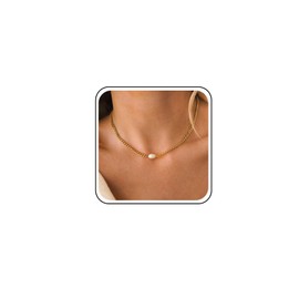 TseenYi Boho Pearl Choker Necklace Cuban Link Chain Necklace Gold Chunky Chain Choker Necklace Single Pearl Pendant Necklace Vintage Lock Chain Necklace Baroque Pearl Necklace