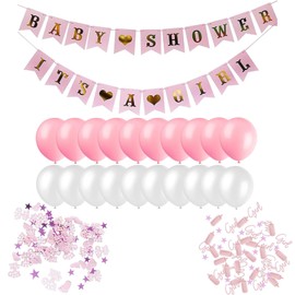 Baby Shower Banner, Baby Shower Decorations, Glitter Confetti With It'S A Girl Banners, Baby Shower Decorations For Baby Girl Shower Gender Reveal Party Birthday Supplies