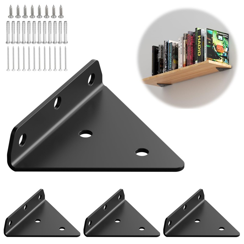Pack of 4 Shelf Brackets, Invisible Shelf Brackets, Triangle Shelf