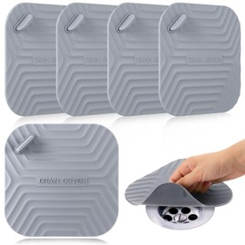 Yinkin 4 Pcs Shower Drain Cover Silicone Tub Stopper Floor Drain Cover Keep Bugs Out Sewer Anti-Odor Mat Deodorizing Plugs for Kitchen, Bathroom and Laundry (Gray)