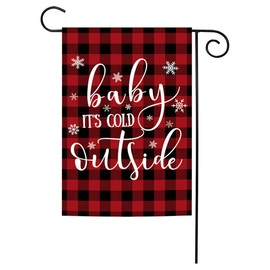 Texupday Baby It's Cold Outside Christmas Decoration Winter Buffalo Check Plaid Rustic Garden Flag Outdoor Yard Flag 12" x 18"